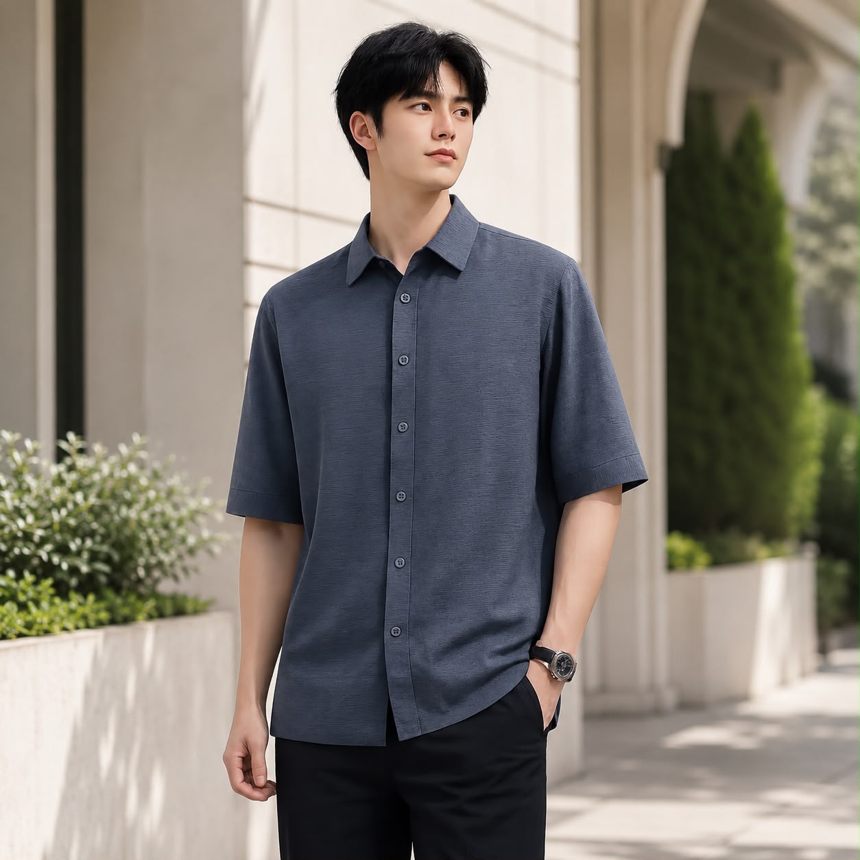 Navy 3/4-Sleeve Shirt 1309