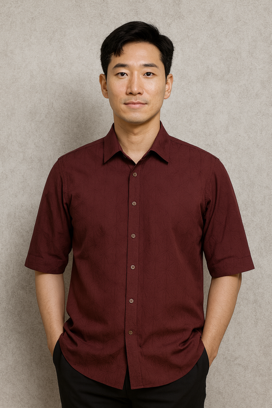 Dark Red 3/4-Sleeve Shirt 1212