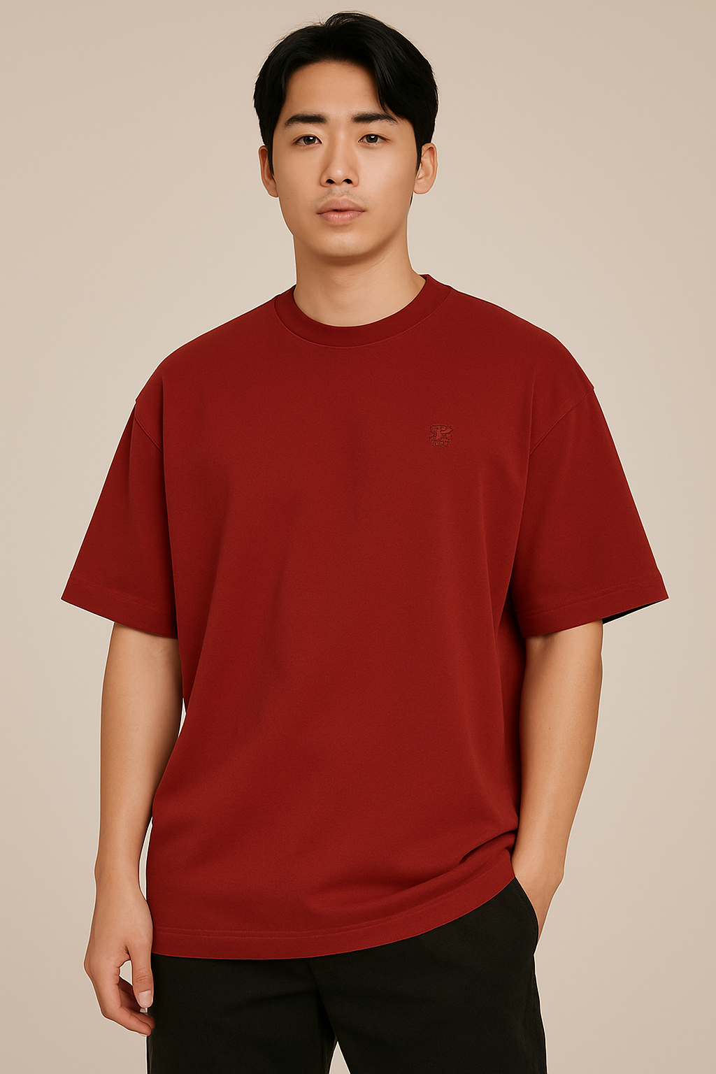 Red Basic Oversize Tee Cool Weave cotton 3554