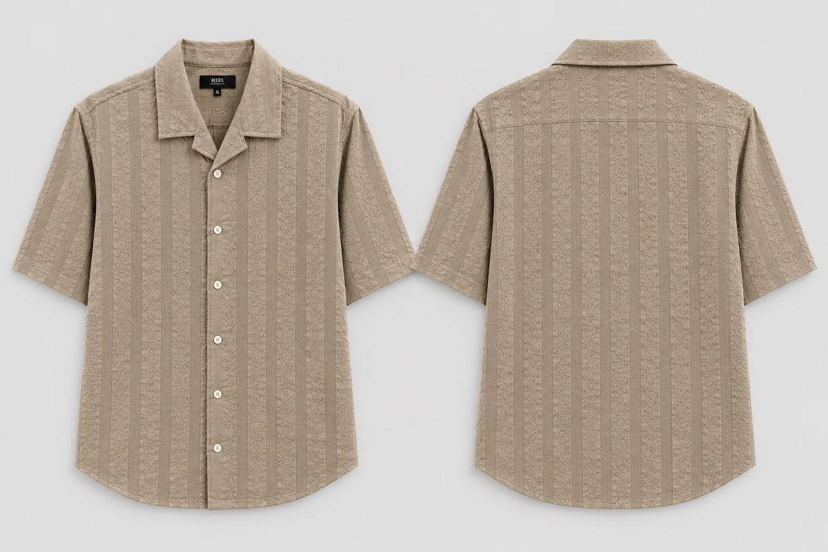 Textured Stripe Oversized Short Sleeve Shirt 4534