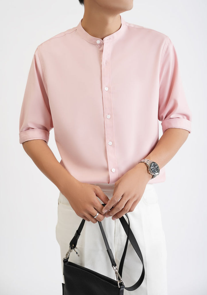 Pink 3/4-Sleeve Shirt with a Mandarin Collar - Item 1058 – RECOIL