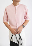 Pink 3/4-Sleeve Shirt with a Mandarin Collar - Item 1058