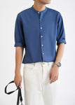 Navy 3/4-Sleeve Shirt with a Mandarin Collar - Item 1058