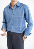 Checkered Long Sleeve Shirt (Blue/ Dark Blue) 6513