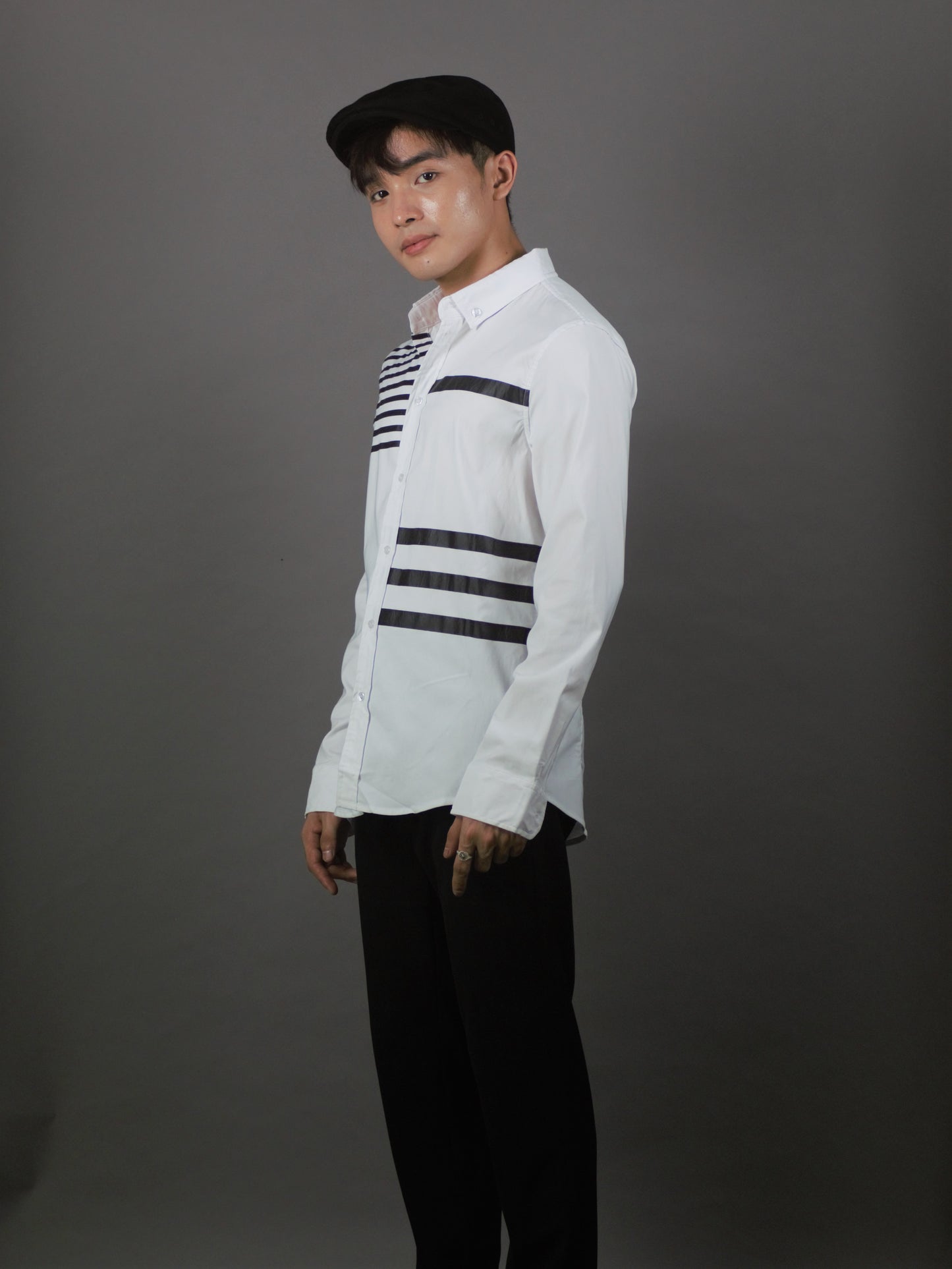 Striped Long Sleeve Shirt (White) 1641