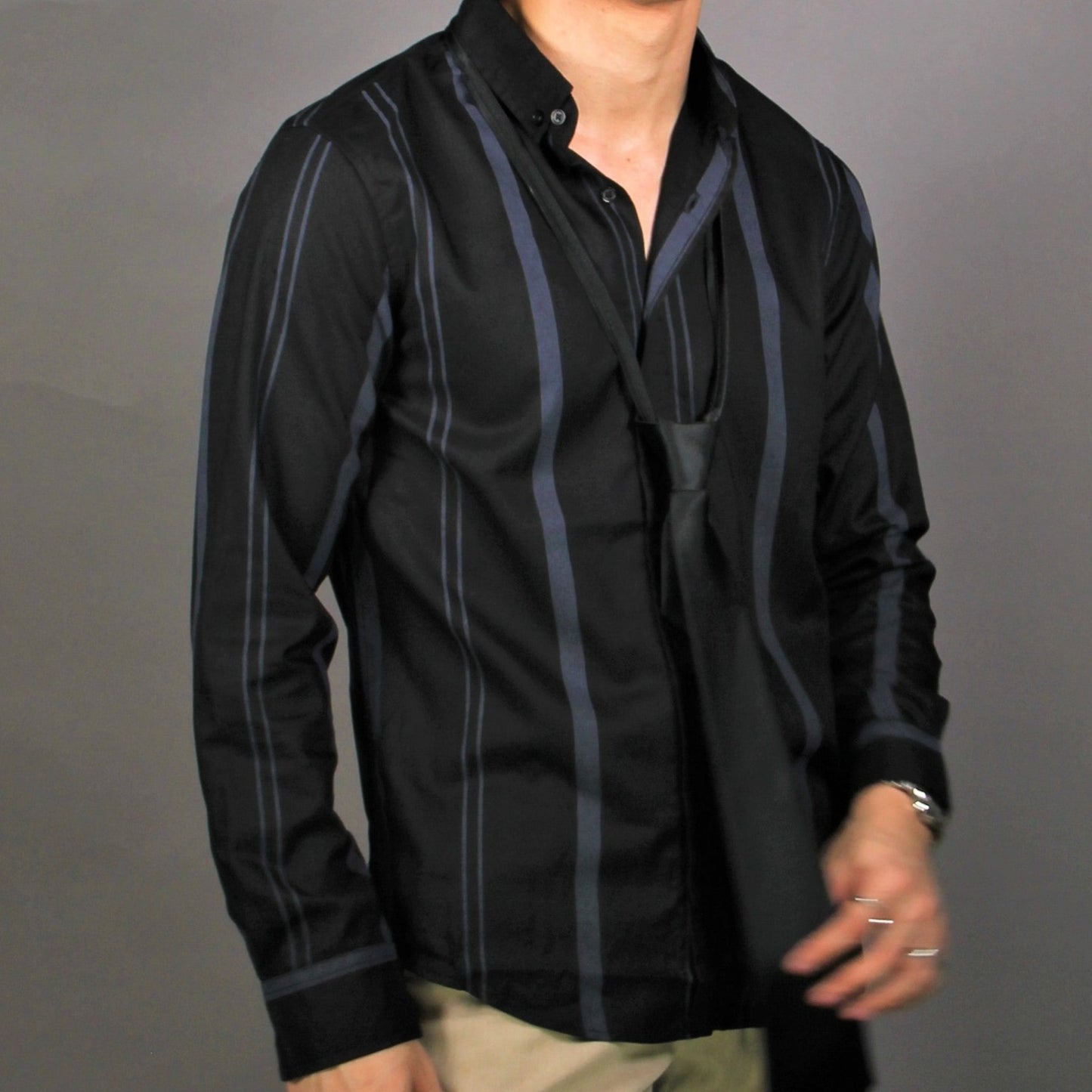 Long Sleeve Strips Shirt (Black) 1656