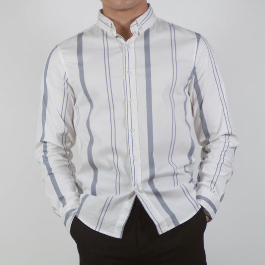 Long Sleeve Strips Shirt (White) 1656