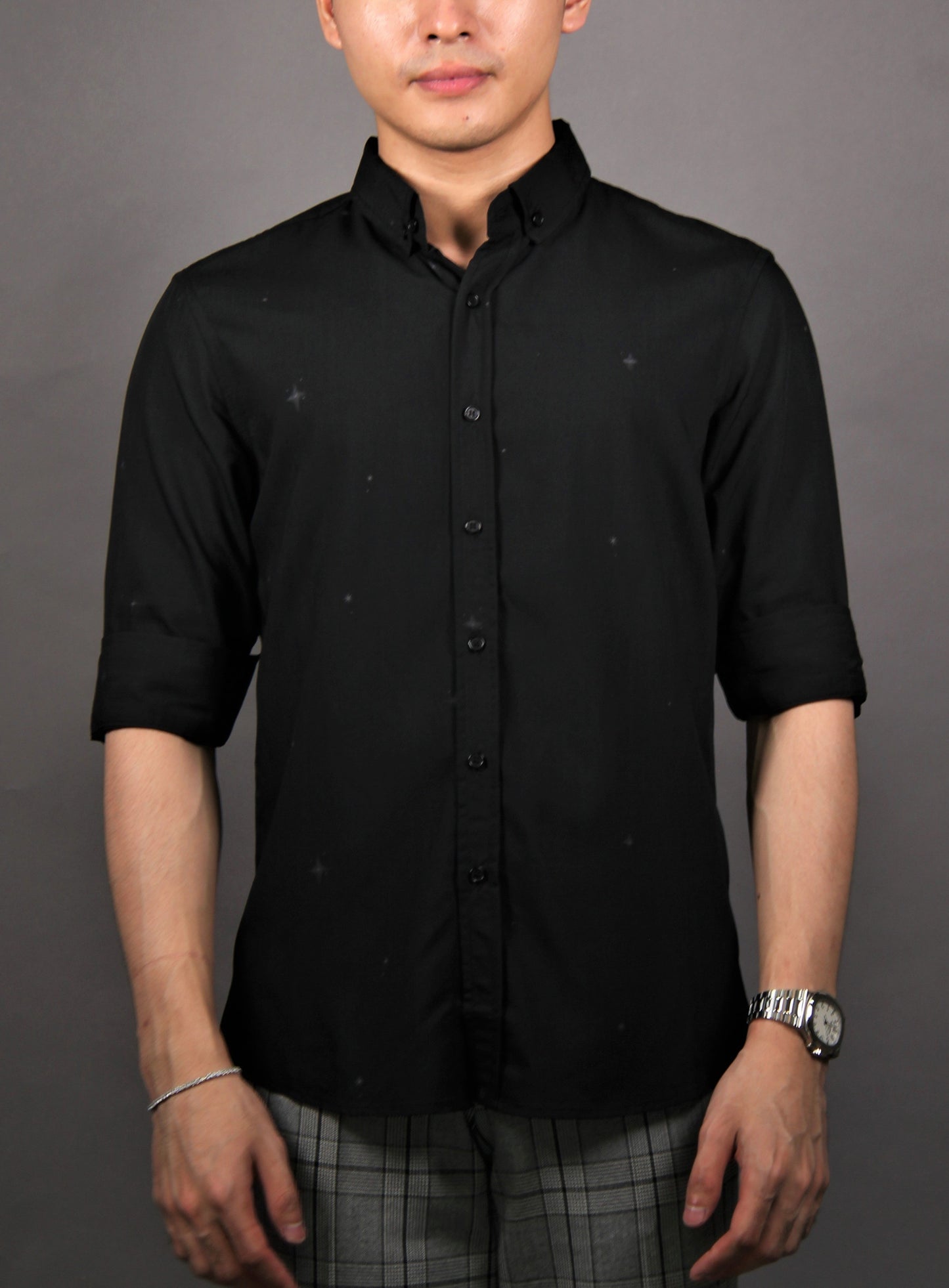 3/4 Sleeve Simple Prints Shirt (Black) 1663