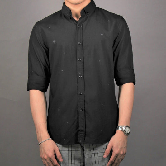 3/4 Sleeve Simple Prints Shirt (Black) 1663