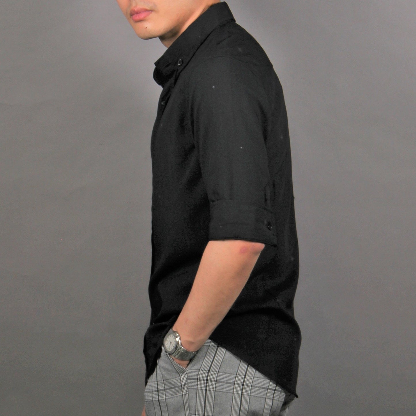 3/4 Sleeve Simple Prints Shirt (Black) 1663