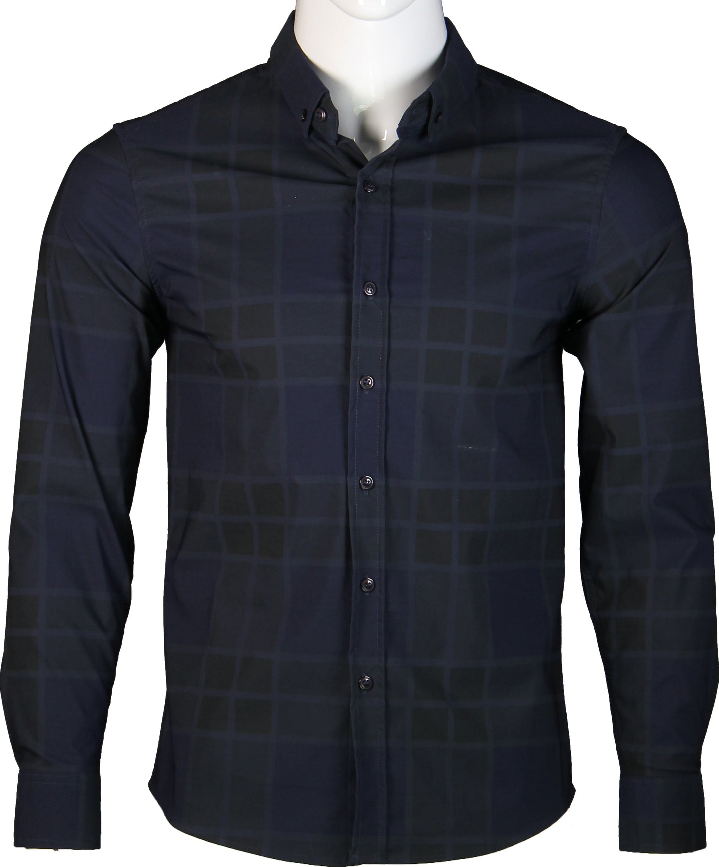 Long Sleeve Checkered Shirt (Navy) 1714