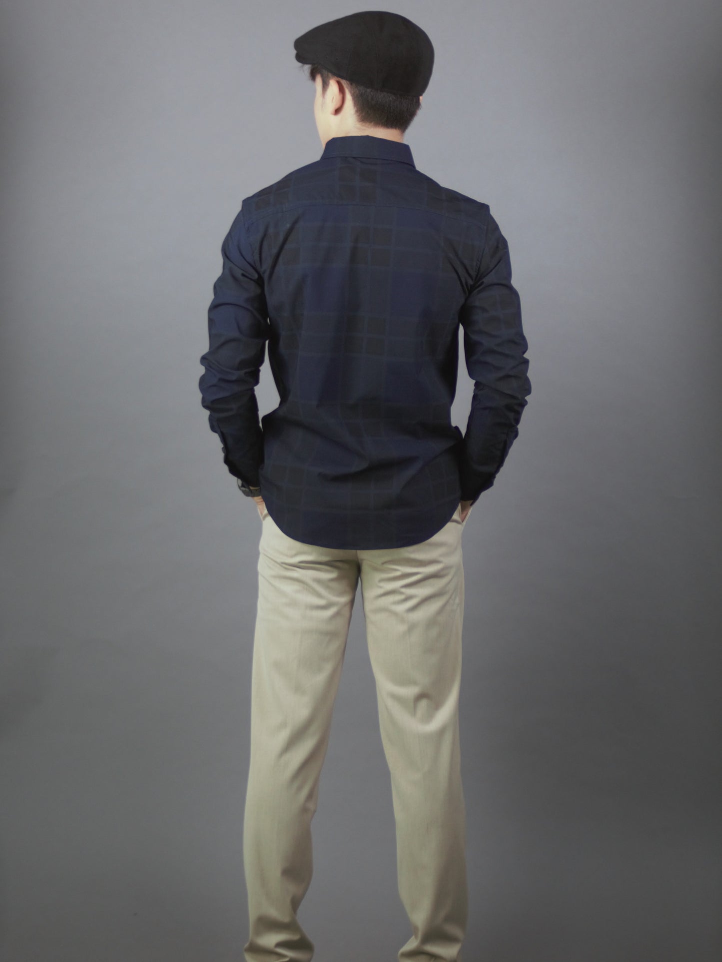 Long Sleeve Checkered Shirt (Navy) 1714