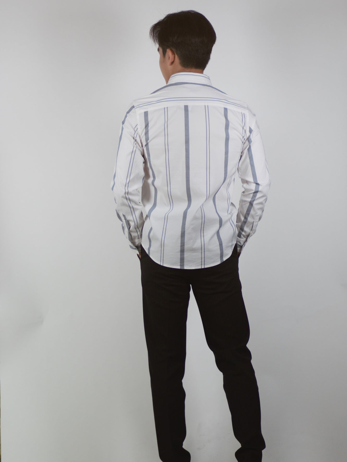 Long Sleeve Strips Shirt (White) 1656