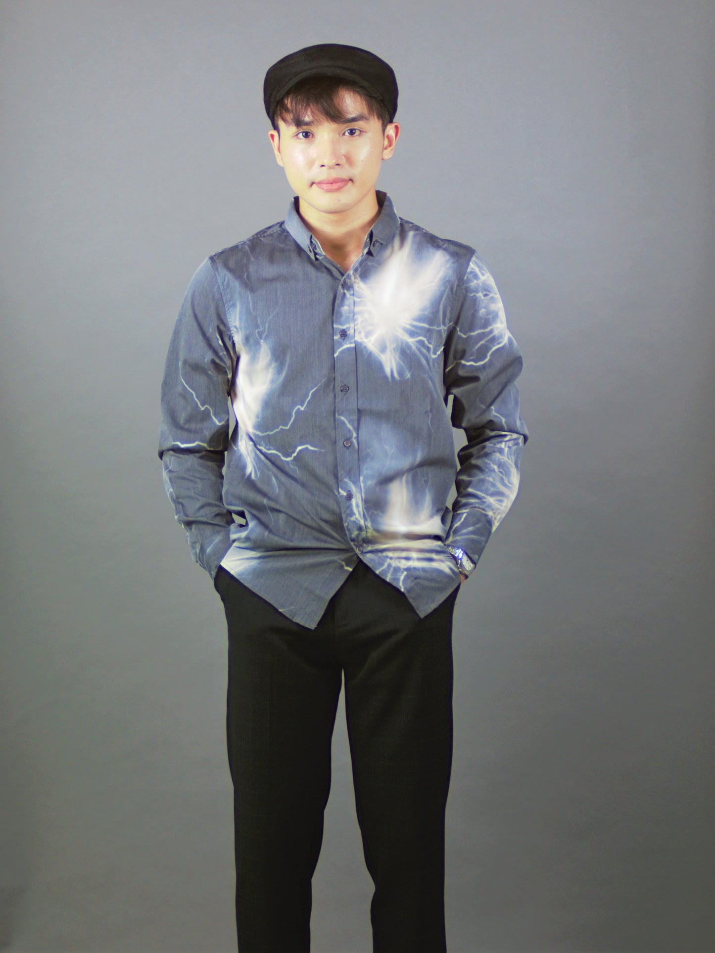 Long Sleeve Designed Shirt (Charcoal) 1754