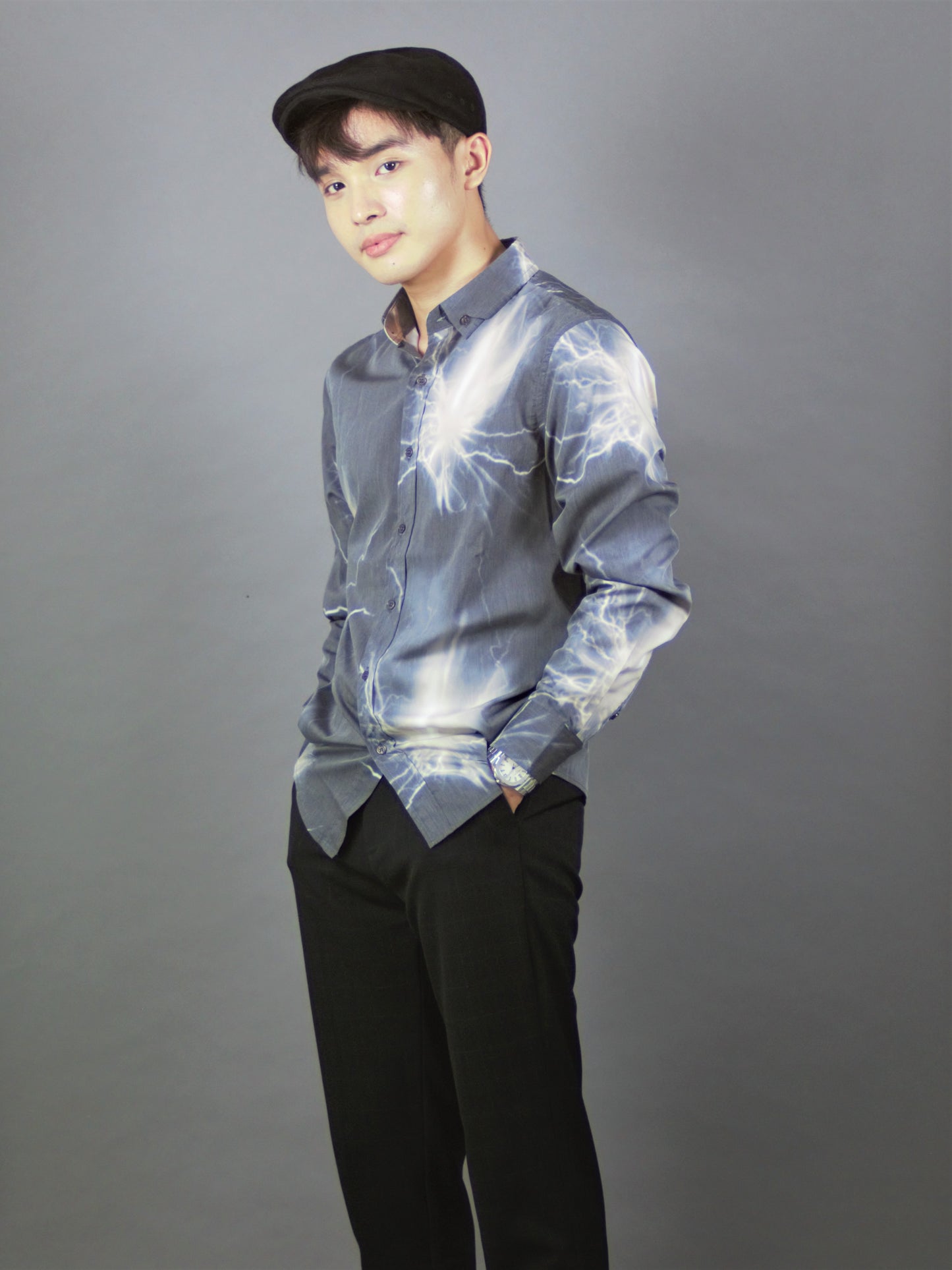 Long Sleeve Designed Shirt (Charcoal) 1754