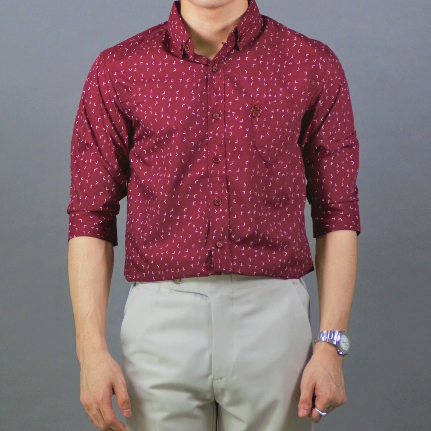 3/4 Sleeves Printed Shirt (Burgundy) 1781