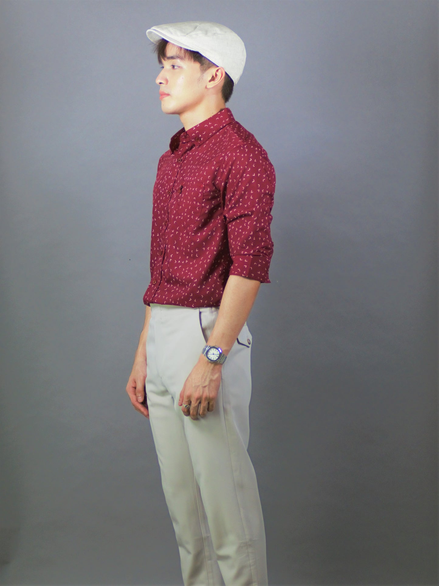 3/4 Sleeves Printed Shirt (Burgundy) 1781