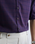 Check Cotton 3/4 Shirt in Purple 1015
