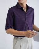 Check Cotton 3/4 Shirt in Purple 1015