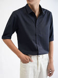 CHECKERED DARK BLUE 3/4-sleeve shirt 1045