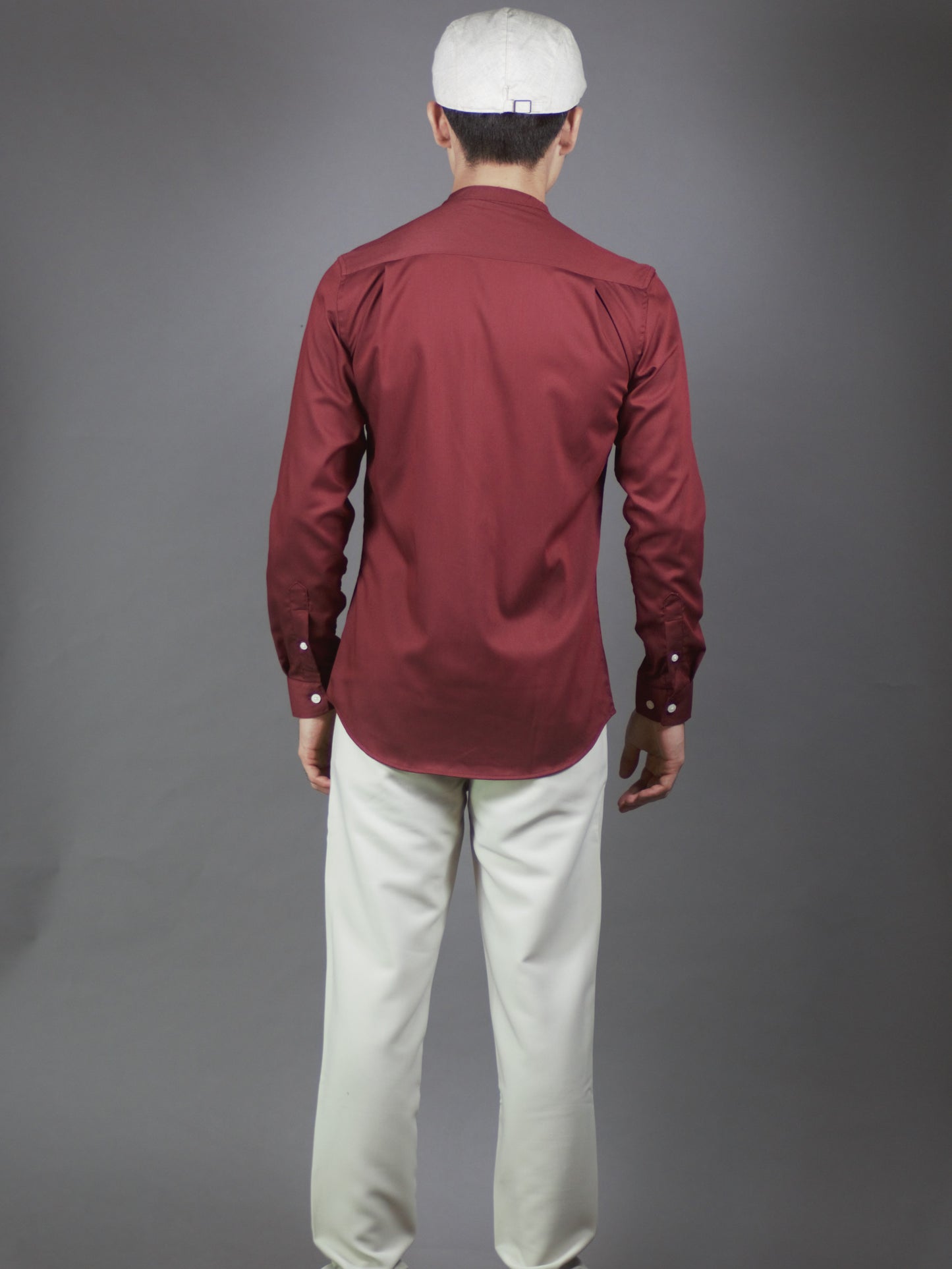 Mandarin collar Long Sleeve Plain Shirt (Maroon) 6809