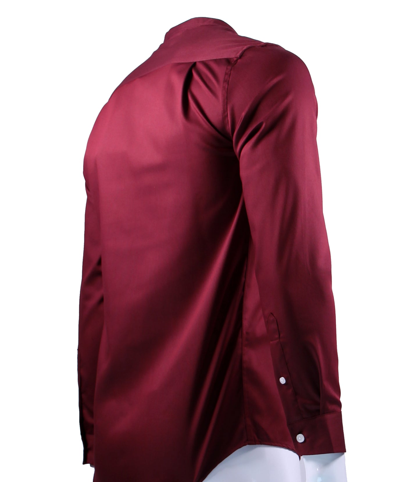 Mandarin collar Long Sleeve Plain Shirt (Maroon) 6809