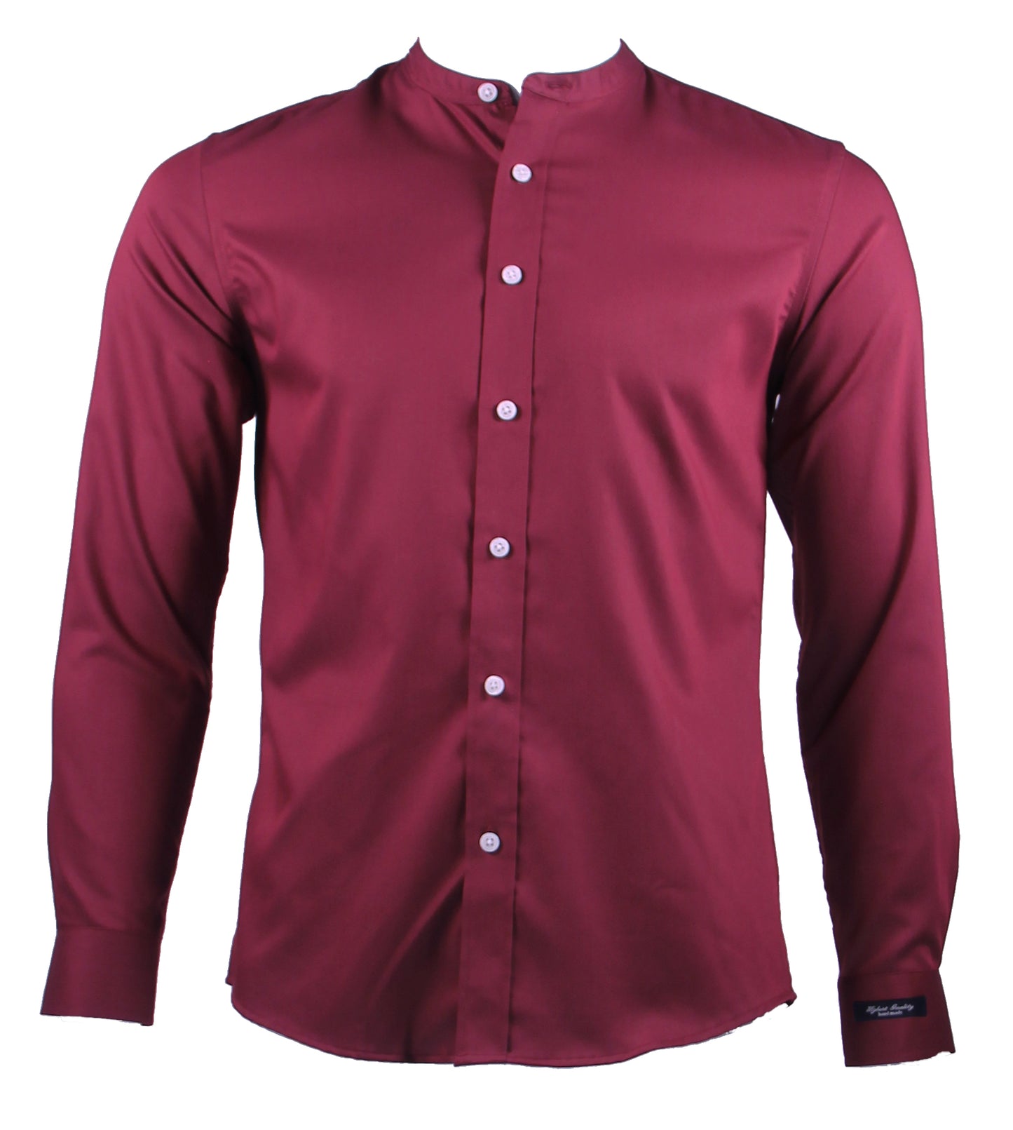 Mandarin collar Long Sleeve Plain Shirt (Maroon) 6809