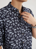 Patterned Navy 3/4-sleeve shirt 1066