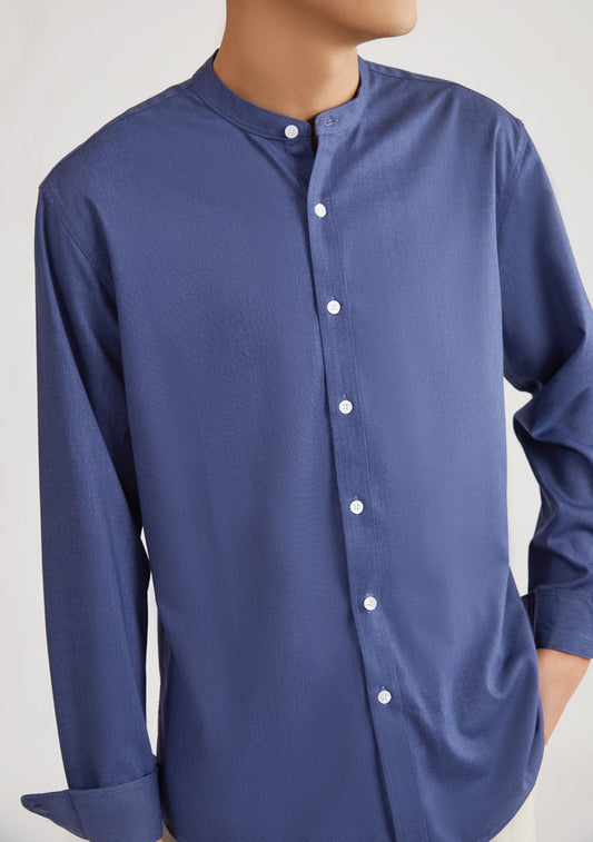 Plain Mandarin Collar Long Sleeve Shirt (Light blue or Blue) 6511