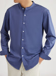Plain Mandarin Collar Long Sleeve Shirt (Light blue or Blue) 6511