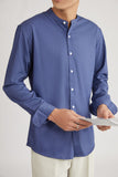 Plain Mandarin Collar Long Sleeve Shirt (Light blue or Blue) 6511
