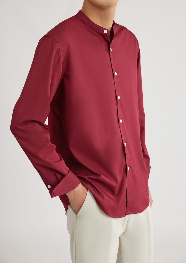 Mandarin Collar Long Sleeve Plain Shirt (Red or Pink) 6510