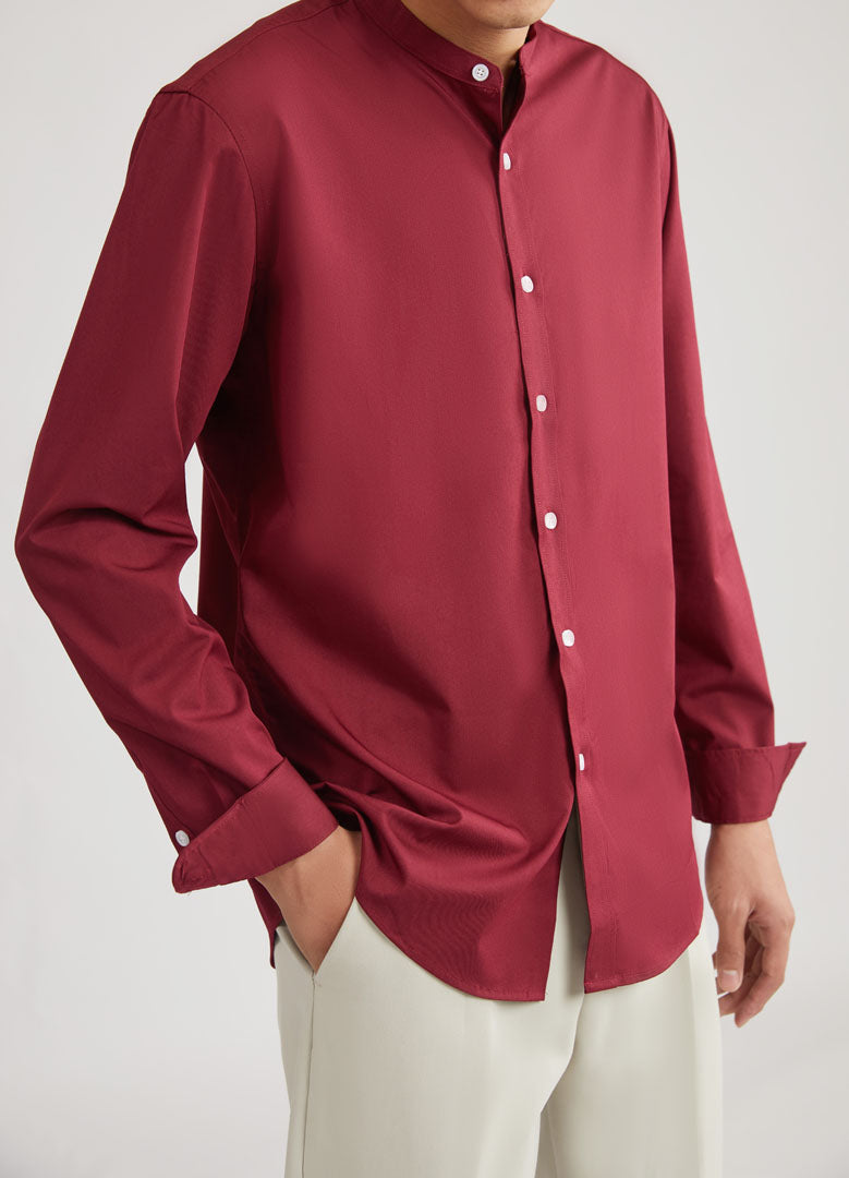 Mandarin Collar Long Sleeve Plain Shirt (Red or Pink) 6510