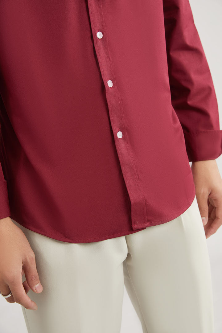 Mandarin Collar Long Sleeve Plain Shirt (Red or Pink) 6510