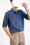 CHECKERED BLUE 3/4-sleeve shirt 1049