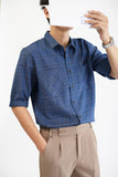CHECKERED BLUE 3/4-sleeve shirt 1049