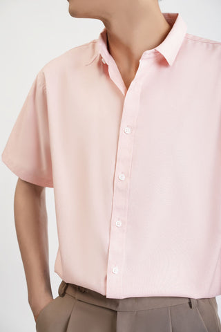 Pink Plain Short Sleeve Shirt 4303