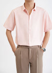 Pink Plain Short Sleeve Shirt 4303