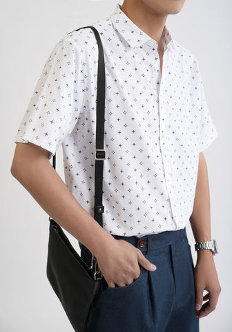 White Patterned Short Sleeve Shirt 4301